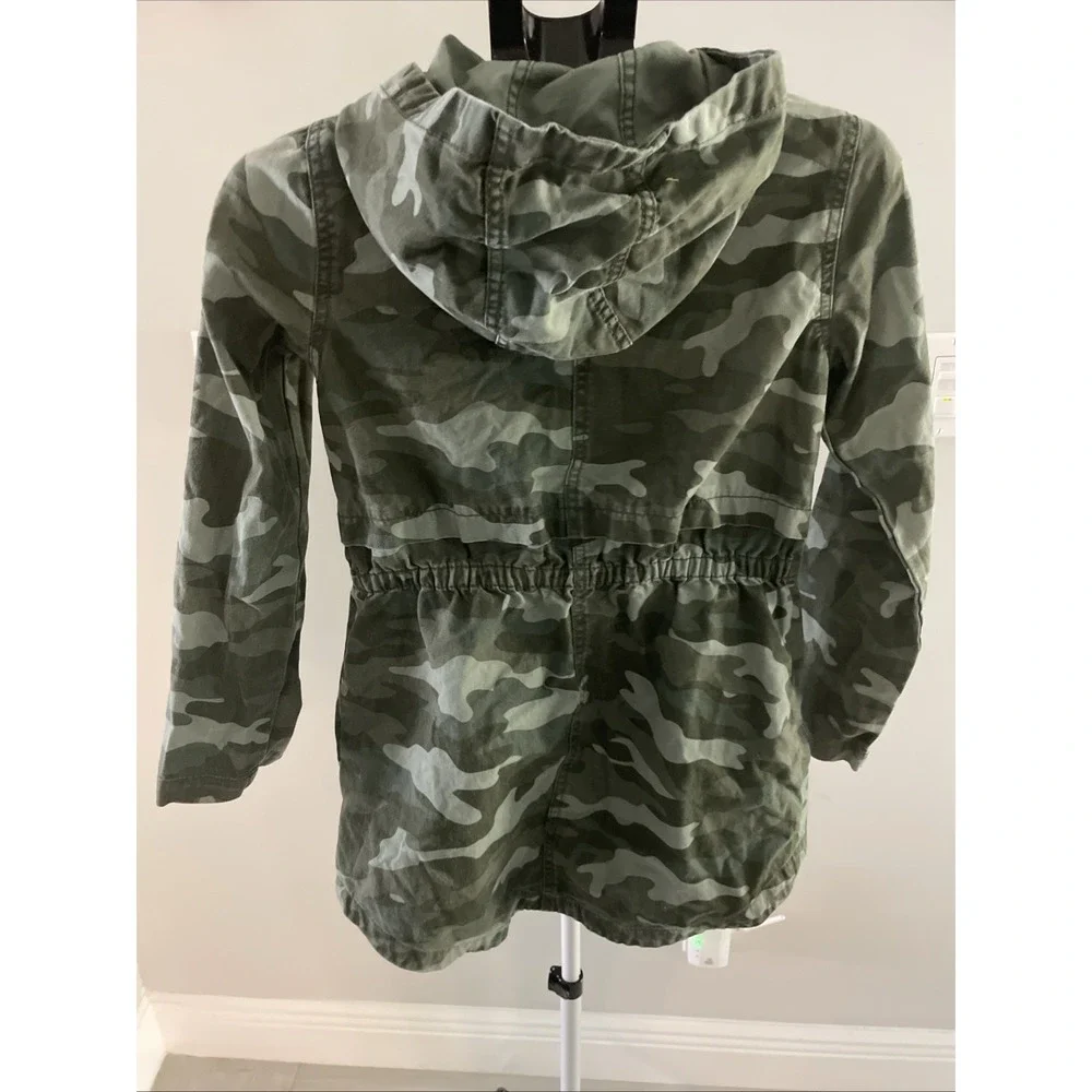 Girls XL Camo Utility Jacket Hooded Drawstring Waist Green Military Style